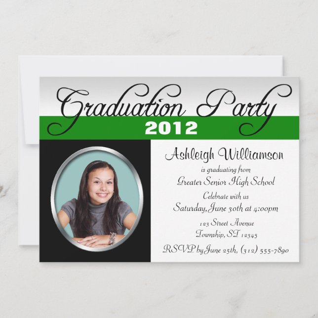 Photo Green Elegant Graduation Party Invitations (Devant)