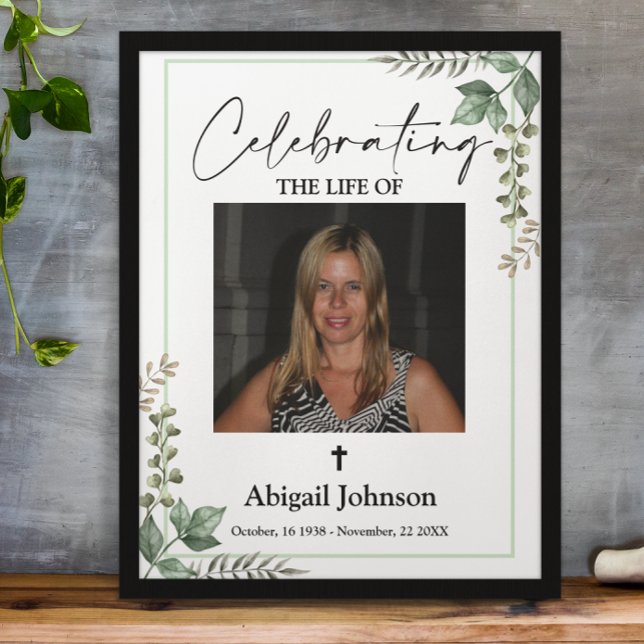 Photo Greenery Celebrating the life Funeral Poster (Créateur téléchargé)