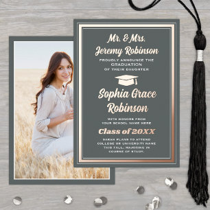 Photo Grey Rose Gold Foil Faire-part de graduation