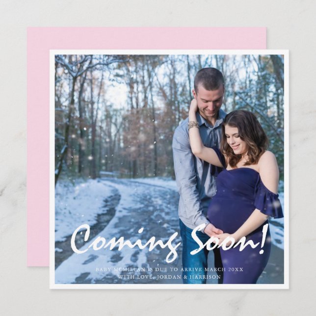 Photo Grossesse Bientôt Faire-part bébé rose (Devant / Derrière)