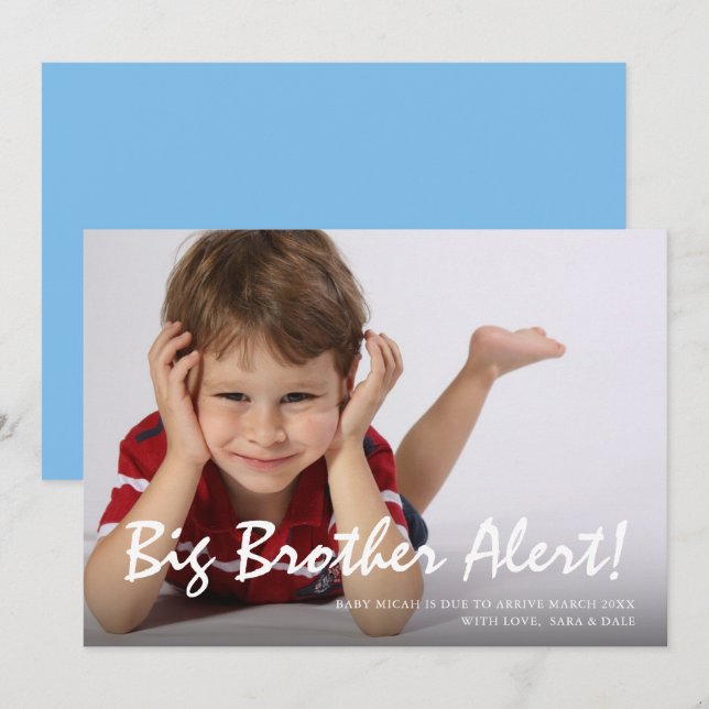 Photo Grossesse Big Brother Carte Faire-part bleue (Devant / Derrière)