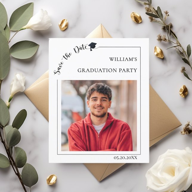 Photo guy Graduation Save the Date card (Créateur téléchargé)