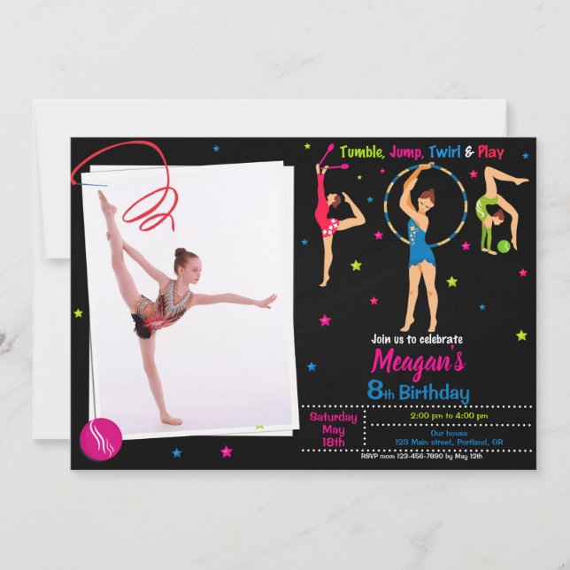Photo Gymnastique invitation anniversaire Fille tu (Devant)
