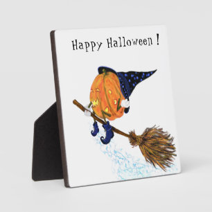 Photo Halloween Plaque Witch Pumpkin Flying Broom