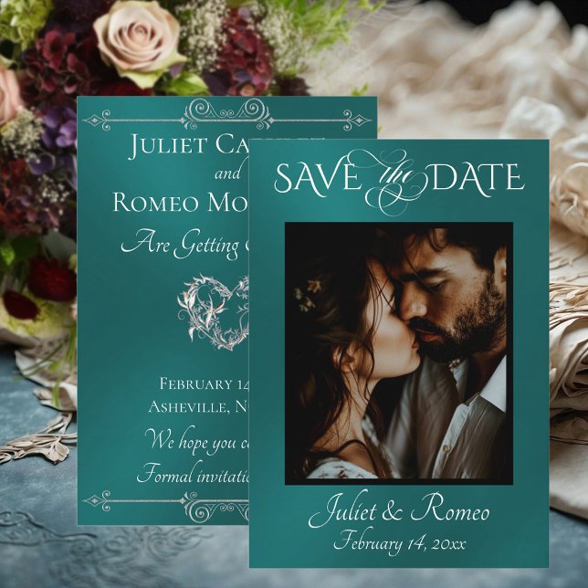 Photo & Heart Save the Date on Teal (Créateur téléchargé)