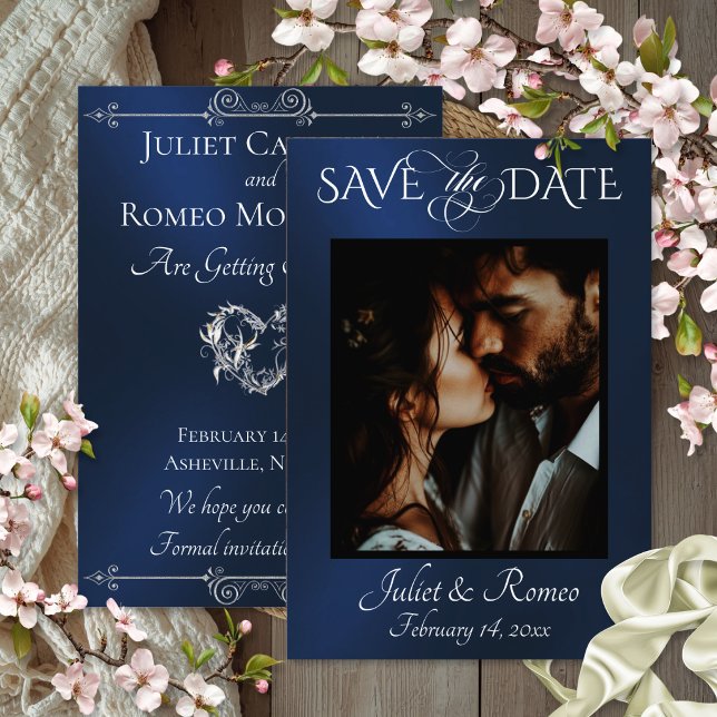 Photo & Heart Save the Date sur fond Bleu (Créateur téléchargé)