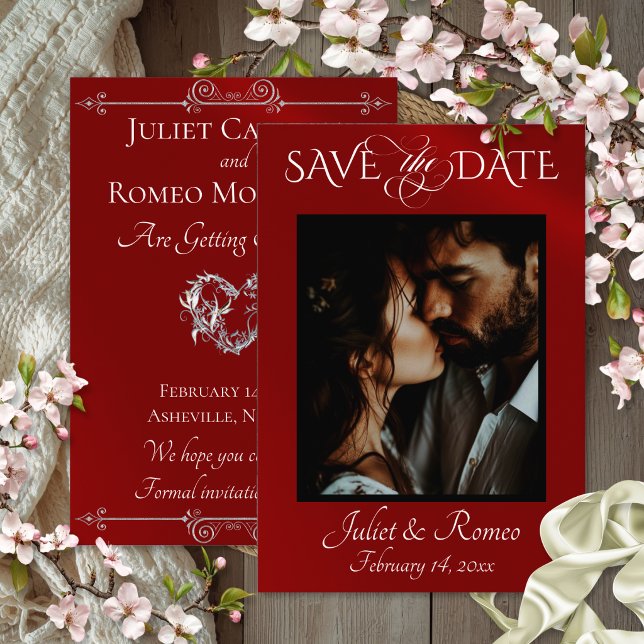 Photo & Heart Save the Date sur fond rouge (Créateur téléchargé)