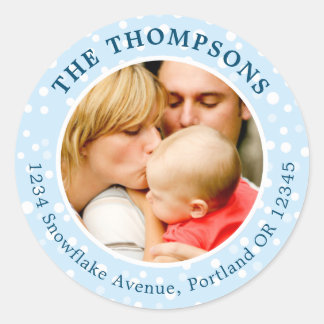 Photo Holiday Adresse de retour Étiquette Bleu ron