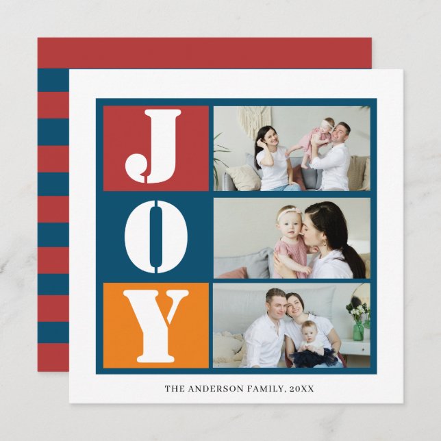 Photo Holiday Joy | Carte Blue Red Strip (Devant / Derrière)
