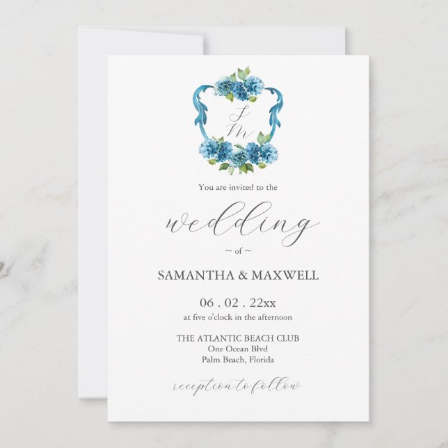 Photo Hydrangea Wedding Monogram Invitations (Devant)
