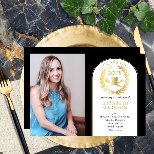Photo Hygiéniste Dental Faire-part Gold Foil (Elegant Dental Hygienist Photo Gold Foil Graduation Announcement)