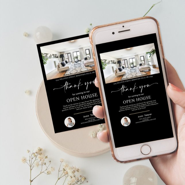 Photo Immobilier Open House Script Carte de remerc (Photo Real Estate Open House Script Thank You Card)