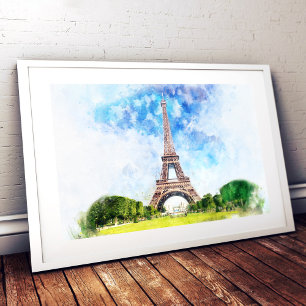 Photo Impression aquarelle de la Tour Eiffel sur fond de