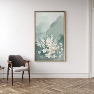 Photo Impression d'art mural abstrait vert sauge Japandi