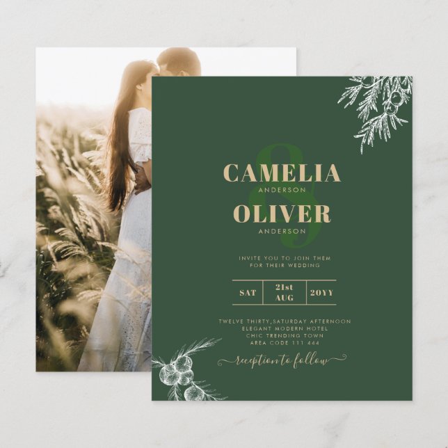 PHOTO Invitation de mariage Juniper Green Moderne  (Devant / Derrière)