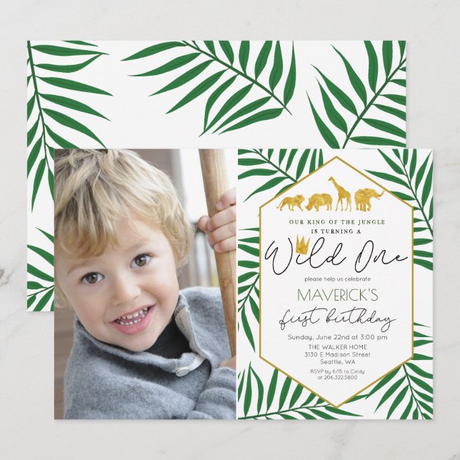 PHOTO - Invitation Jungle pour le 1er Anniversaire (Devant / Derrière)
