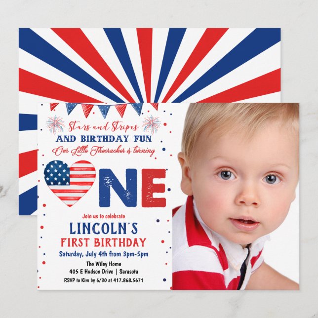 PHOTO - Invitation pour un 1er anniversaire le 4 j (Devant / Derrière)