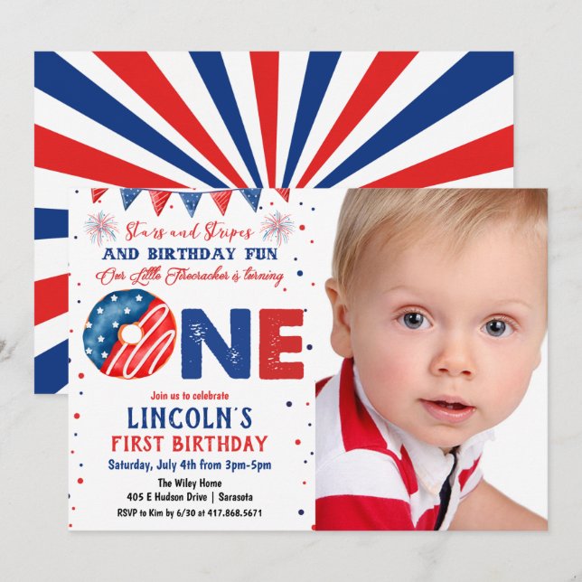 PHOTO - Invitation pour un 1er anniversaire le 4 j (Devant / Derrière)