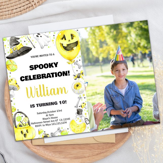 Photo Jaune Vert Halloween Invitations Anniversair (Photo Yellow Green Halloween Birthday Invitations)