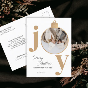 Photo JOY White Christmas Bell Holiday Carte posta