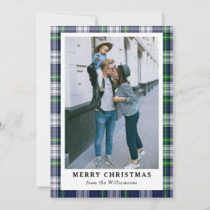 Photo Joyeuse carte de Noël bleu marine Tartan Pla