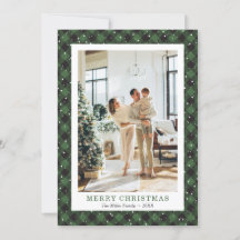 Photo Joyeuse Carte de Noël Snowy Green Plaid