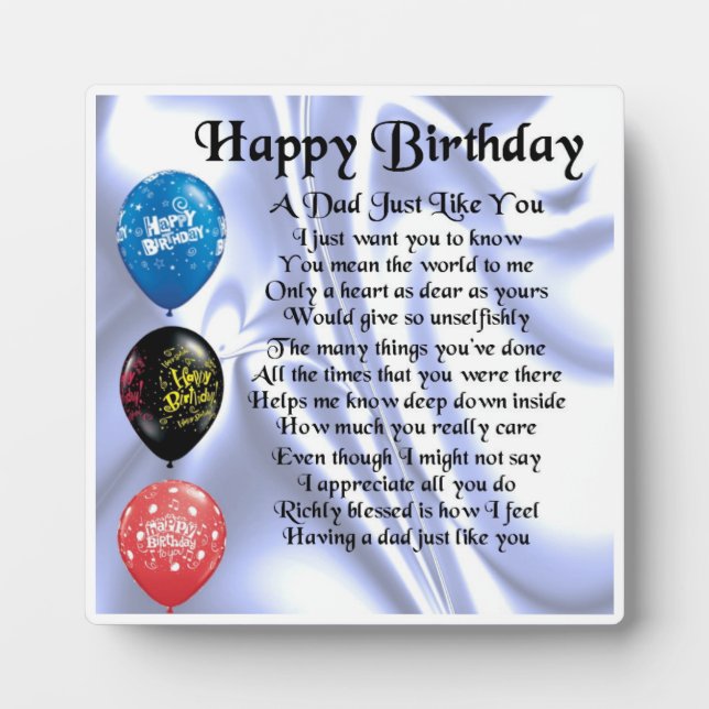 Photo Joyeux anniversaire Papa Poem Plaque (Devant)