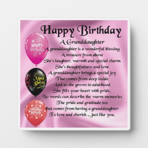 Photo Joyeux design d'anniversaire Grandgirl Poem Plaque