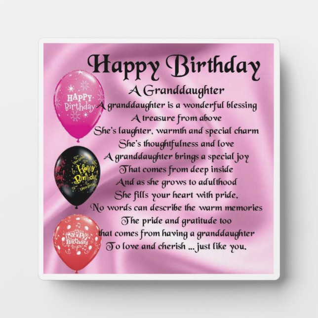 Photo Joyeux design d'anniversaire Grandgirl Poem Plaque (Devant)