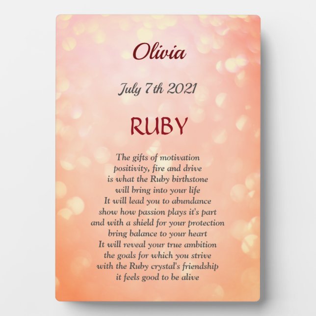 Photo Juillet Anniversaire Ruby Tabletop Plaque avec Eas (Devant)
