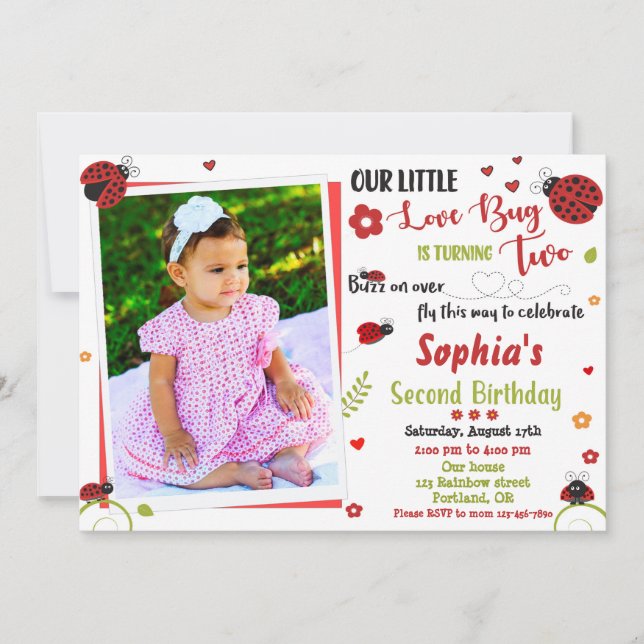 Photo Ladybug anniversaire invitation fille amour  (Devant)
