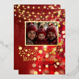 Photo Lights Gold Snowflakes Foil Carte de vacance