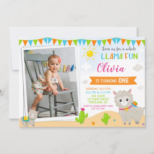 Photo Llama invitation anniversaire Alpaca invitat (Devant)