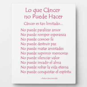 Photo Lo que Cancer no Puede Hacer Poem Plaque