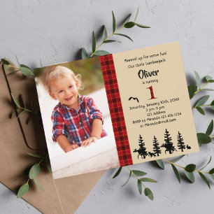 Photo Lumberjack 1er anniversaire invitation garço