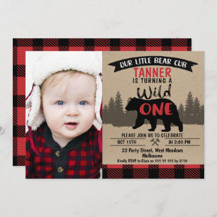 Photo Lumberjack Bear Cub 1st Birthday Invitation