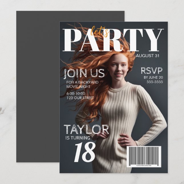 Photo Magazine Style 18ème anniversaire Invitation (Devant / Derrière)