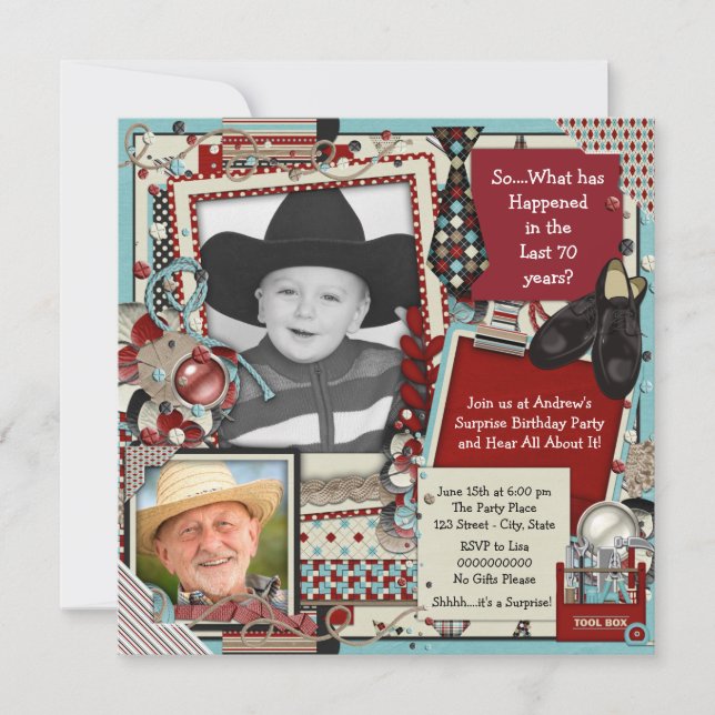 Photo Mans 70th Birthday Party Invitation (Devant)