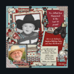 Photo Mans 70th Birthday Party Invitation<br><div class="desc">Style Scrapbook signifie photo 70e anniversaire modèle d'invitation de fête. Cette page de scrapbook rouge, marron et bleu turquoise marron et marron marron est facile à customiser pour votre événement en choisissant simplement le bouton "Customiser!" pour commencer à ajouter les détails de votre événement, le style de police, la taille...</div>