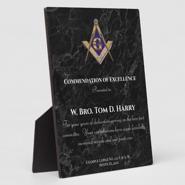 Photo Masonic Lodge Appreciation Award Plaque (Côté)