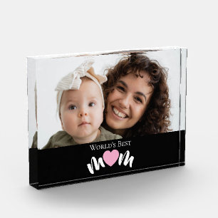Photo Meilleure Maman du Monde Cœur Script Moderne Bloc