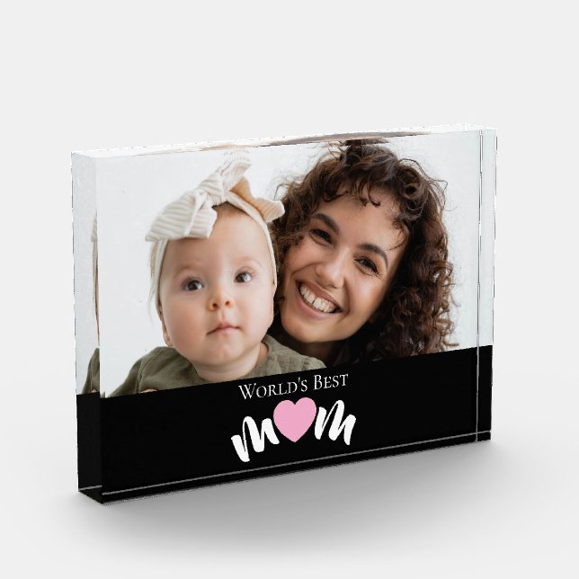 Photo Meilleure Maman du Monde Cœur Script Moderne Bloc  (Gauche)