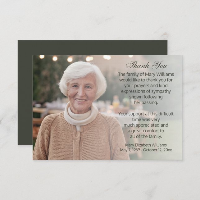 Photo Merci funéraire de Bereavement (Devant / Derrière)