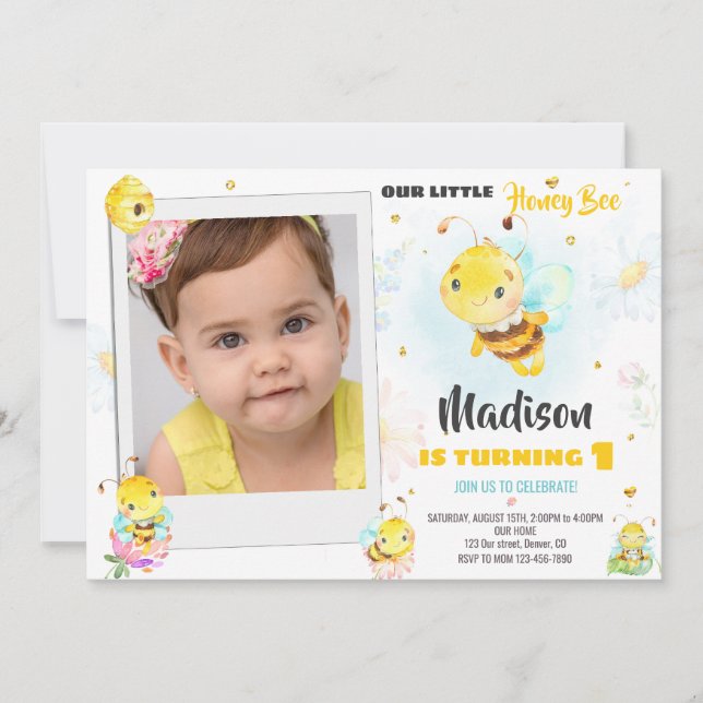 Photo miel abeille invitation anniversaire invitat (Devant)