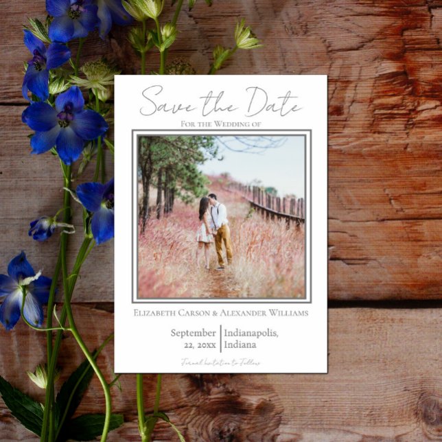 Photo minimaliste blanc Save The Date (White Minimalist Photo Save the Date)