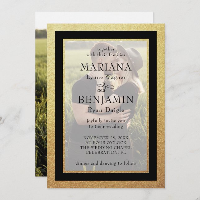 Photo Modern Gold Faire-part de mariage (Devant / Derrière)