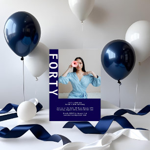 Photo moderne 40e anniversaire Invitation - bleu m