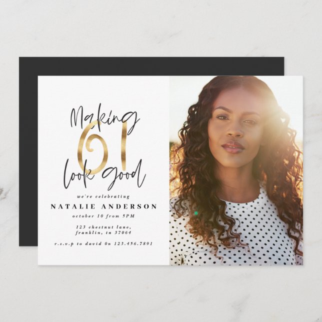 Photo moderne 61e anniversaire noir et or (Devant / Derrière)