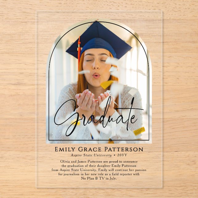 Photo Moderne Arch Script Graduation Faire-part (Recto)