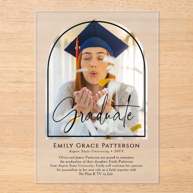 Photo Moderne Arch Script Graduation Faire-part (Recto)